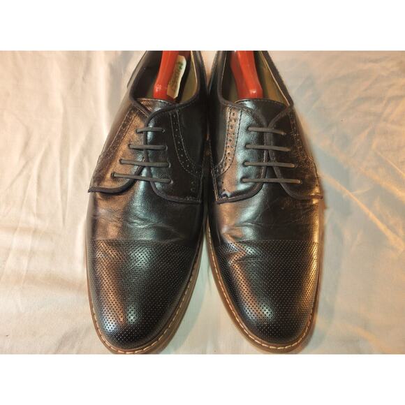 Steve Madden Mens Sz 8M Shoes Black Leather Brogue Medallion Toe Wingtip Oxfords - Picture 5 of 14